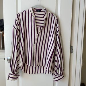 Purple Cream Stripe Cotton Jersey Blouse Size 42
